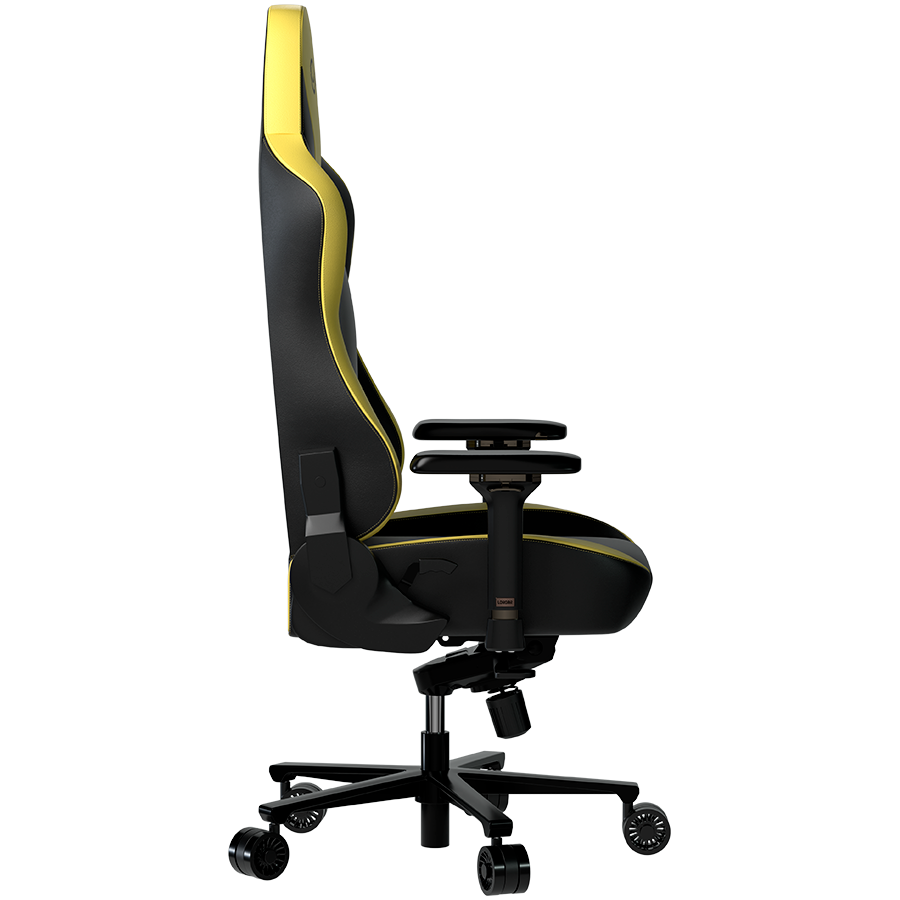 LORGAR Base 311, Gaming chair, PU eco-leather, 1.8 mm metal frame, multiblock mechanism, 4D armrests, 5 Star aluminium base, Class-4 gas lift, 75mm PU casters, Black + yellow - Image 4