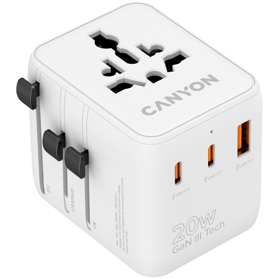 CANYON Travel Adapter OnTour 20 EU/UK/US/AUS 20W White - Image 2