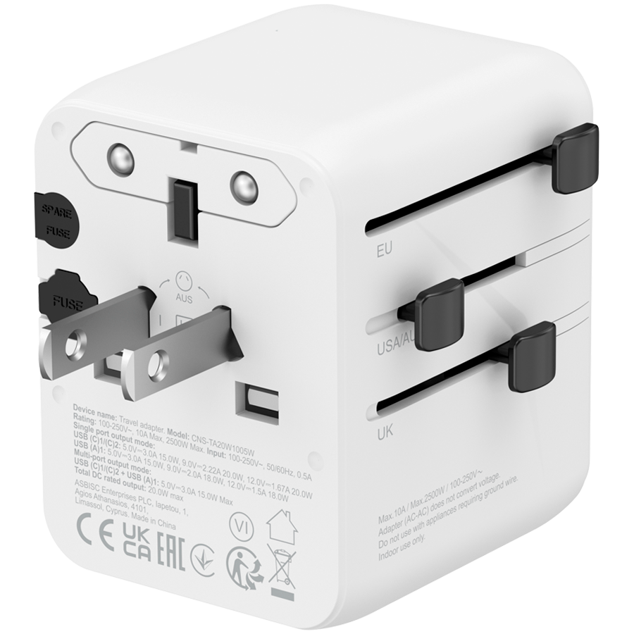 CANYON Travel Adapter OnTour 20 EU/UK/US/AUS 20W White - Image 4