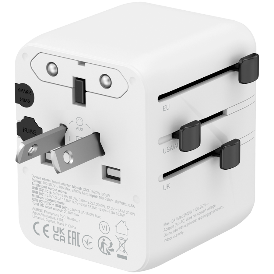 CANYON Travel Adapter OnTour 20 EU/UK/US/AUS 20W White - Image 5