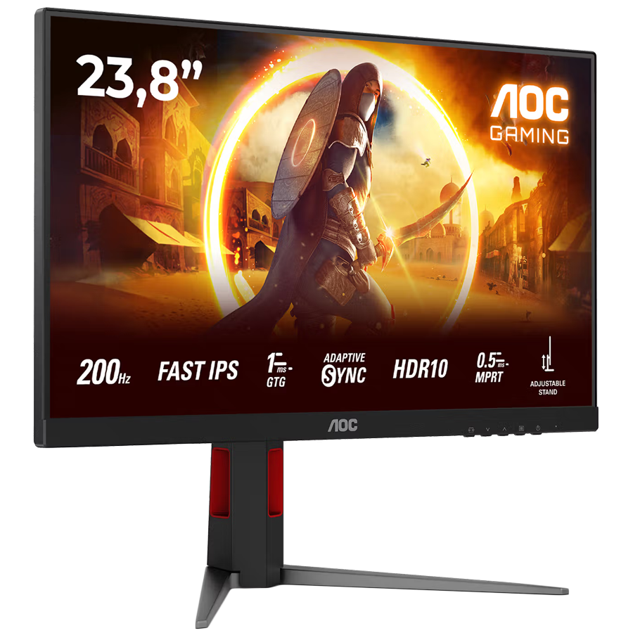 AOC Monitor Gaming 24G4HA, 24" (23.8" viewable), Fast IPS, FHD (1920x1080), 200Hz, 0.5ms MPRT (1ms GtG), 300 cd/m2, 1000:1, Adaptive Sync, G-Sync Compatible, HDR10, 2x HDMI 2.0, 1x DP 1.4, Speakers, Full Ergo - Image 3