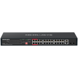 Mercusys MS128GP 28-Port Gigabit Rackmount Switch with 24-Port PoE+, 24x Gigabit PoE+ Ports, 2x Gigabit Non-PoE Ports, and 2x Gigabit SFP Slots, 295 W PoE Power, Rackmountable Steel Case, Extend Mode for 250m PoE Transmitting, Isolation Mode