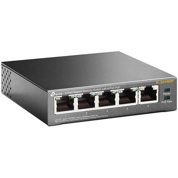 TP-Link TL-SG1005P 5-Port Gigabit Unmanaged Switch with 4-Port PoE+, 802.3af/at PoE+, 65W PoE Power supply, 802.1p/DSCP QoS for Traffic Prioritization, Intelligent Power Management, IGMP Snooping, durable metal casing - Image 2