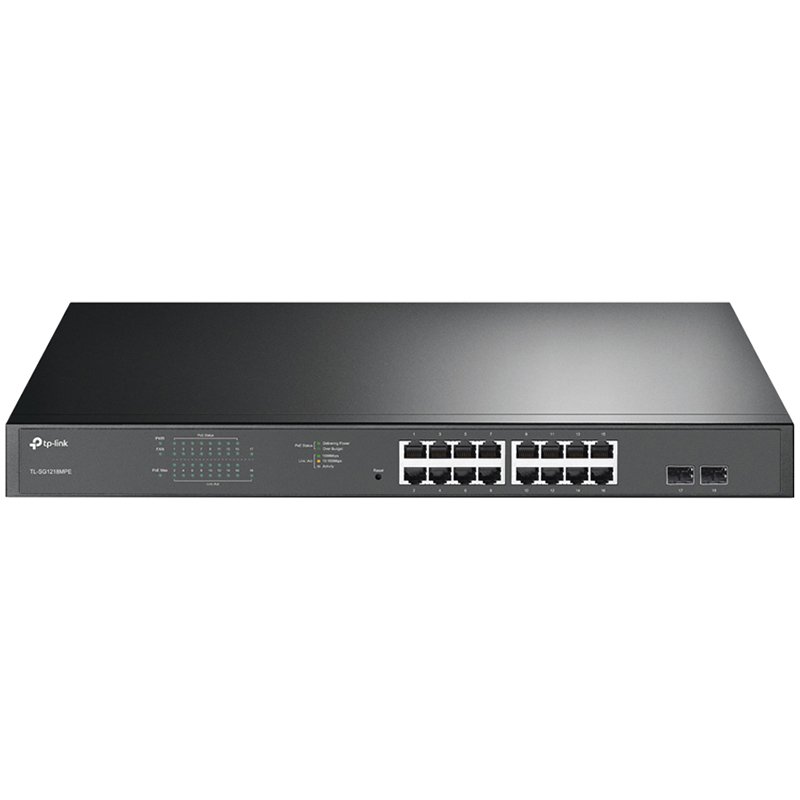 TP-Link TL-SG1218MPE 16-Port Gigabit PoE+ Easy Smart Switch,16 Gigabit PoE+ RJ45 Ports,2 x SFP, 2× combo gigabit SFP slots,802.3at/af,250W PoE Power,1U 19-inch Rack-mountable Steel Case,MTU/Port/Tag-based VLAN,QoS,IGMP Snooping,Web/Utility Management - Image 2