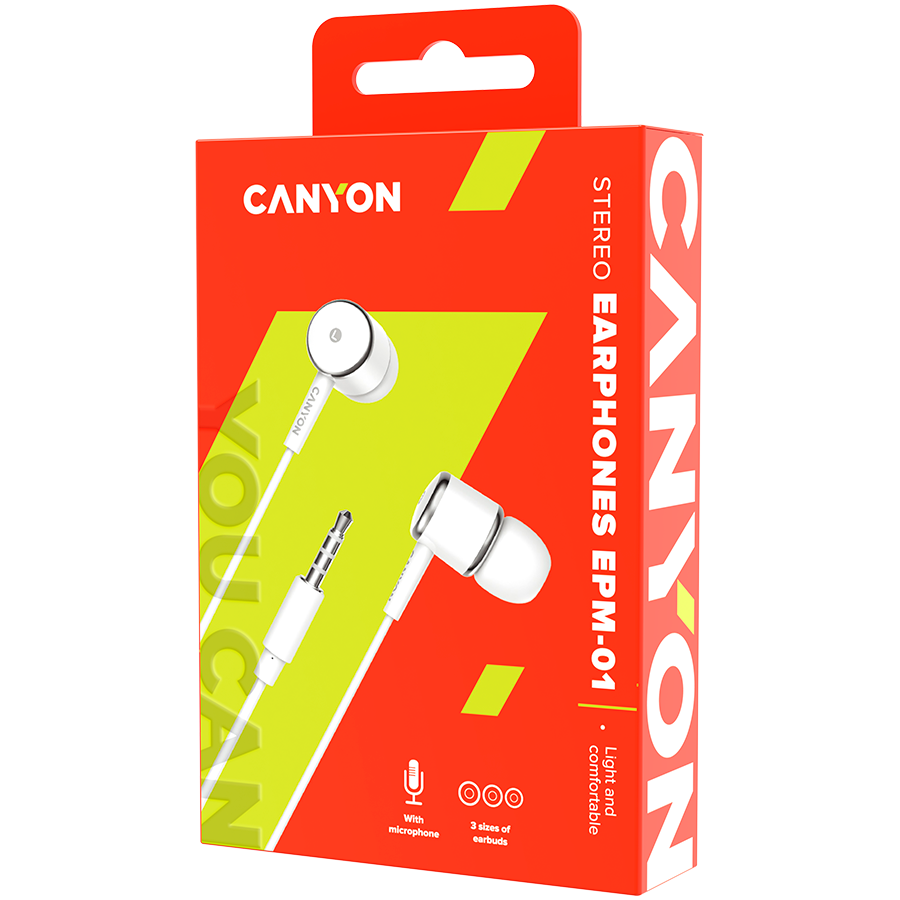 CANYON headphones EPM-01 Mic 1.2m White - Image 4