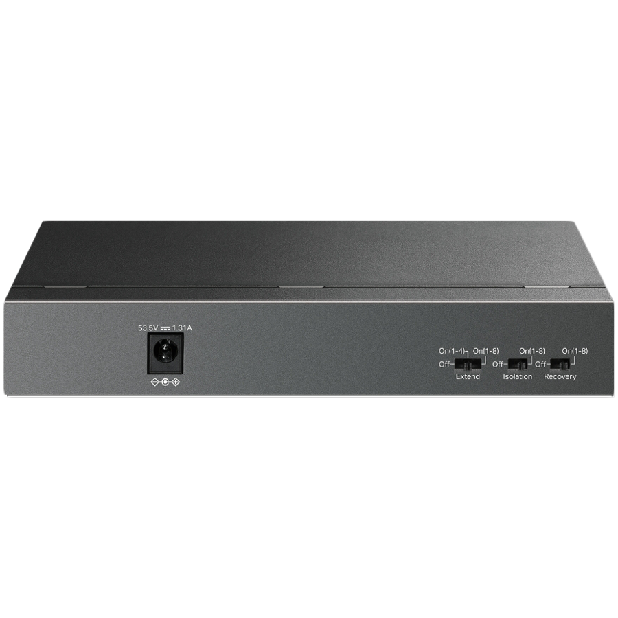 TP-Link LS109P 9-Port 10/100 Mbps Desktop Switch with 8-Port PoE+, 8× 10/100 Mbps PoE+ Ports, 1× 10/100 Mbps Non-PoE Port, 802.3at/af, 63 W PoE Power, Desktop Steel Case, Extend Mode for 250m PoE Transmitting, Isolation Mode, PoE Auto Recovery - Image 3