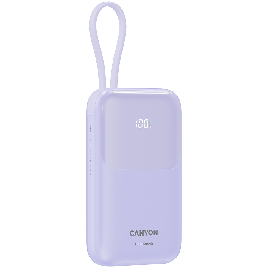 CANYON power bank OnPower 101 built-in cable 10000 mAh PD22.5W Purple - Image 4