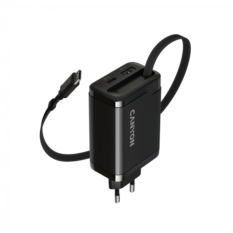 CANYON charger OnCharge 65RC Build-In Cable USB-C 65W 1xPD 1xQC EU Black - Image 2