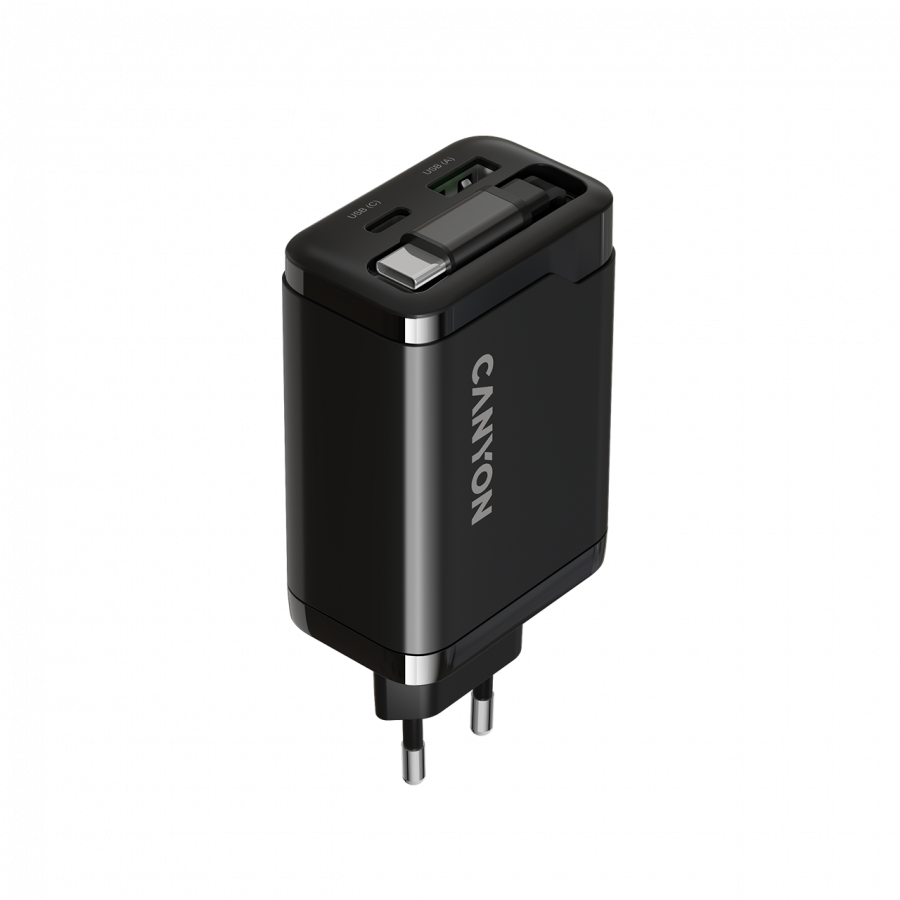 CANYON charger OnCharge 65RC Build-In Cable USB-C 65W 1xPD 1xQC EU Black - Image 4