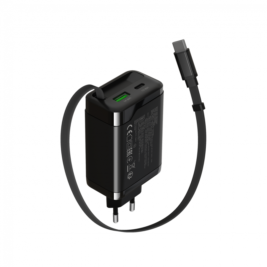 CANYON charger OnCharge 65RC Build-In Cable USB-C 65W 1xPD 1xQC EU Black - Image 3