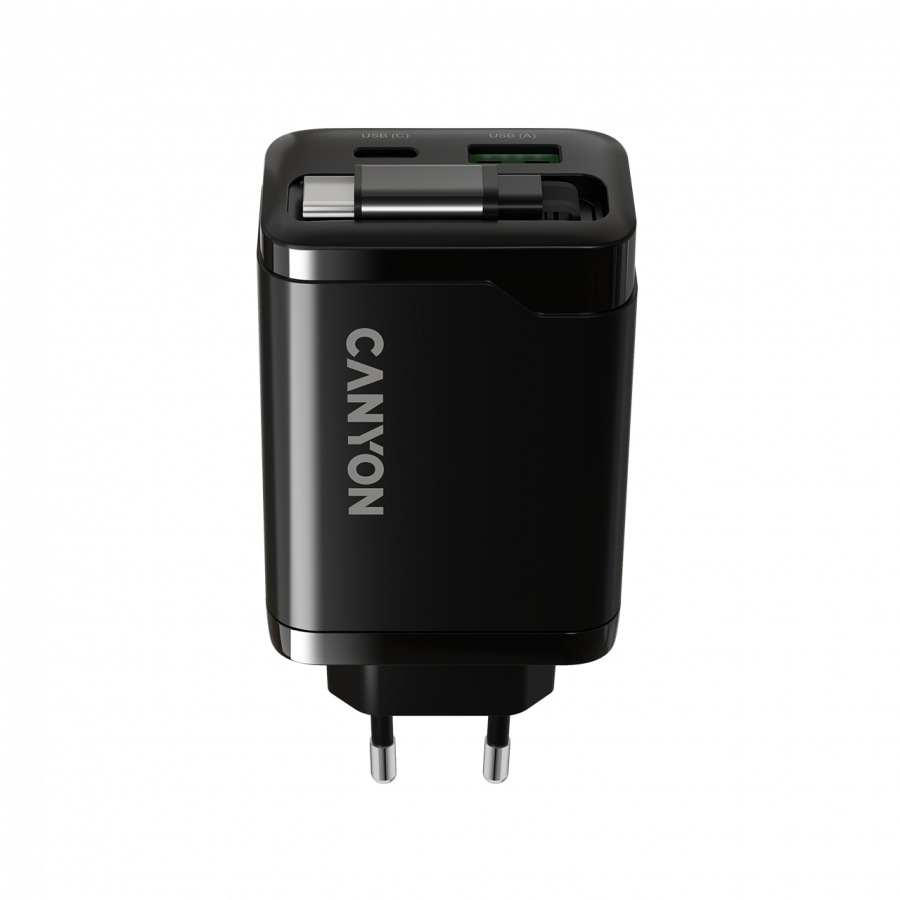 CANYON charger OnCharge 65RC Build-In Cable USB-C 65W 1xPD 1xQC EU Black - Image 5