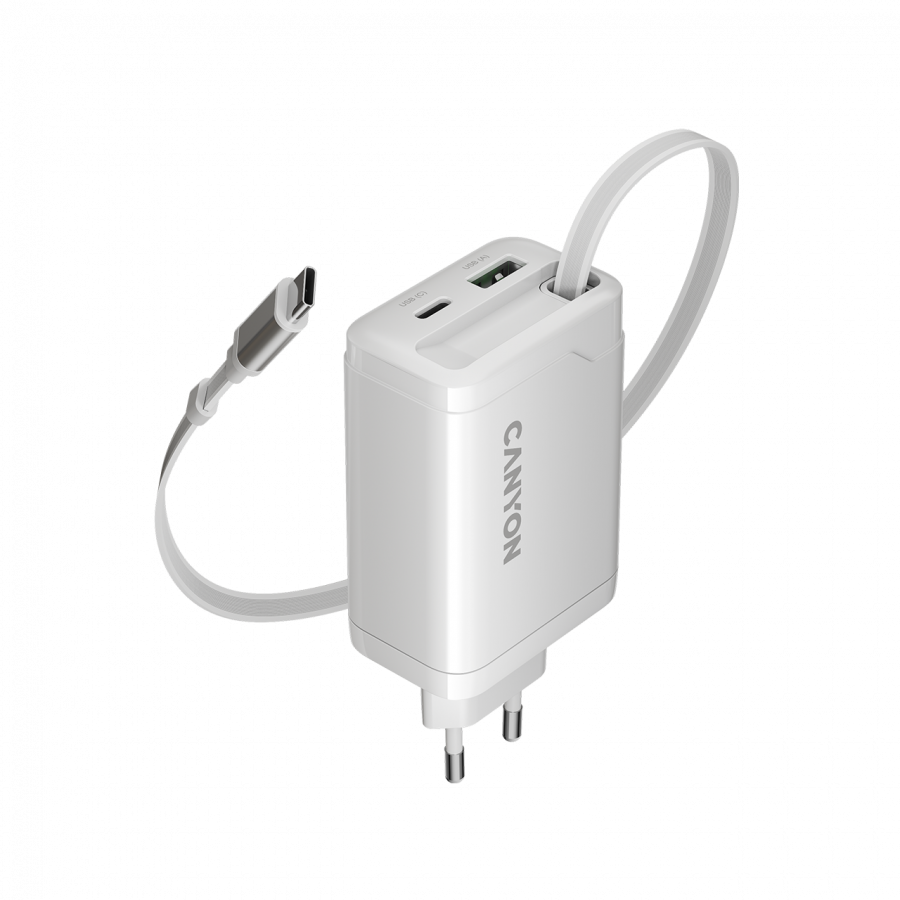 CANYON charger OnCharge 65RC Build-In Cable USB-C 65W 1xPD 1xQC EU White - Image 2