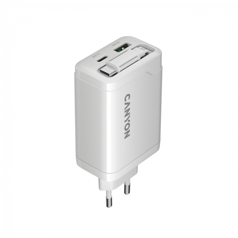 CANYON charger OnCharge 65RC Build-In Cable USB-C 65W 1xPD 1xQC EU White - Image 4