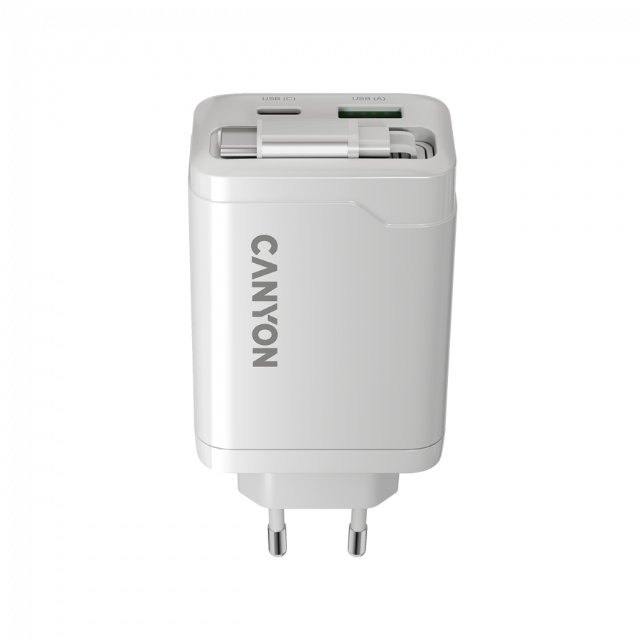CANYON charger OnCharge 65RC Build-In Cable USB-C 65W 1xPD 1xQC EU White - Image 5
