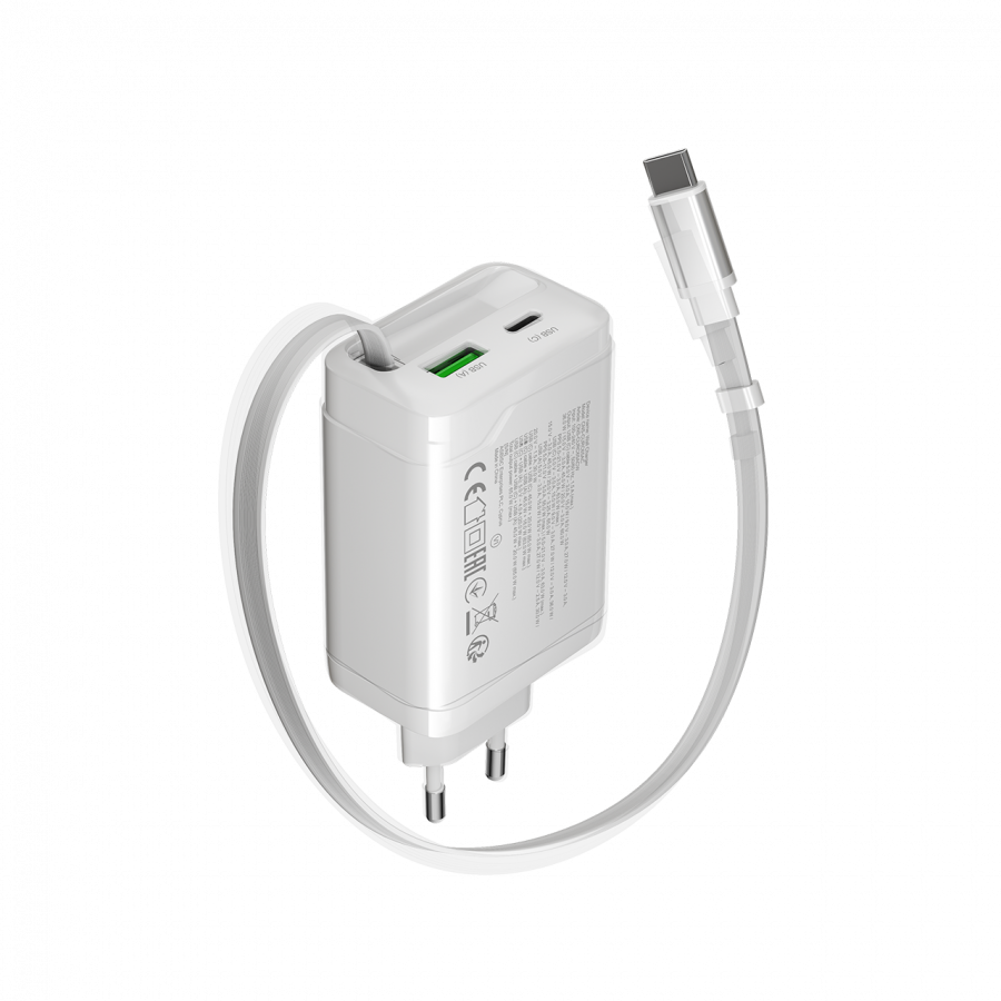 CANYON charger OnCharge 65RC Build-In Cable USB-C 65W 1xPD 1xQC EU White - Image 3