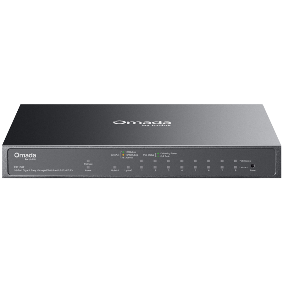 TP-Link ES210GP Omada 10-Port Gigabit Easy Managed Switch with 8-Port PoE+, 8x Gigabit PoE+ Ports, 1x Gigabit Non-PoE Ports, 1x Combo Gigabit RJ45/SFP Port, 63 W PoE Power, Desktop Steel Case and Fanless, Omada App. Flow Control, Loopback Detection - Image 2
