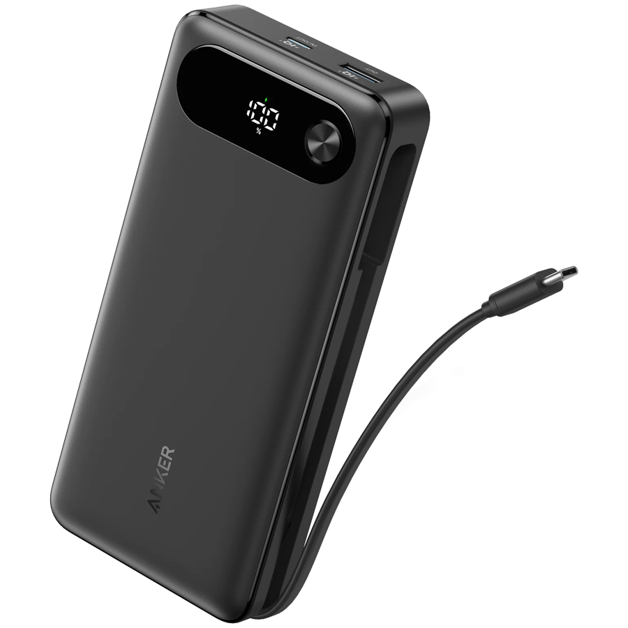Anker Power Bank (20K, 87W, Built-In USB-C Cable) Black - Image 2
