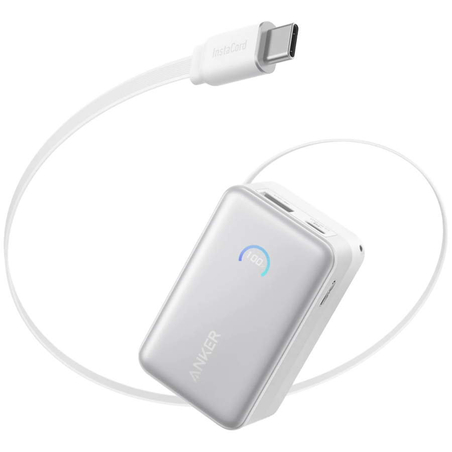 Anker Nano Power Bank (10K, 45W, Built-In Retractable USB-C Cable) White, Smart Display, 70 cm Retractable USB-C Cable, 1x USB-A, 1x USB-C - Image 2