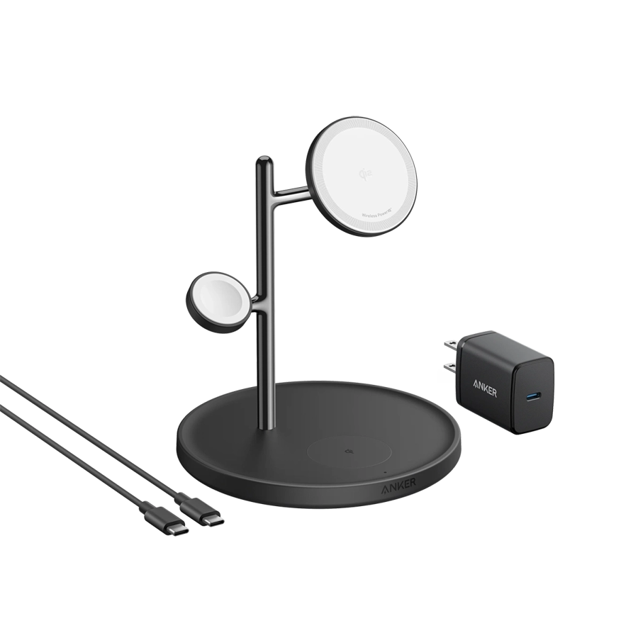 Anker MagGo Wireless Charging Station (15W, 3-in-1 Stand) with cable and charger bundle - Image 2