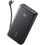 Anker Zolo Power Bank (20K, 22.5W, Built-In USB-C Cable) Black 1x USB-A, 2x USB-C