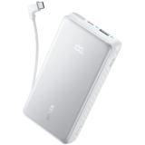 Anker Zolo Power Bank (20K, 22.5W, Built-In USB-C Cable) White 1x USB-A, 2x USB-C