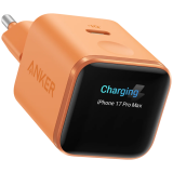 Anker Nano Charger (45W, Smart Display) Orange, Smart iPhone Recognition With Care Mode, 45W Max Fast Charging with Smart Power Adjustment, Pocket Size, Powered by GaN