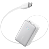 Anker Nano Power Bank (10K, 45W, Built-In Retractable USB-C Cable) White, Smart Display, 70 cm Retractable USB-C Cable, 1x USB-A, 1x USB-C