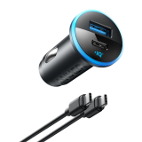 Anker 323 Car Charger (52.5W) Black, USB-A - 22.5W Charging, USB-C - 30W Charging.