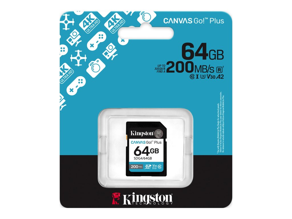 Kingston SD 64GB CanvasGoPlusSDXC,r/w:200/100MB/sDSLRs, mirrorless cameras, 4K video - Image 3