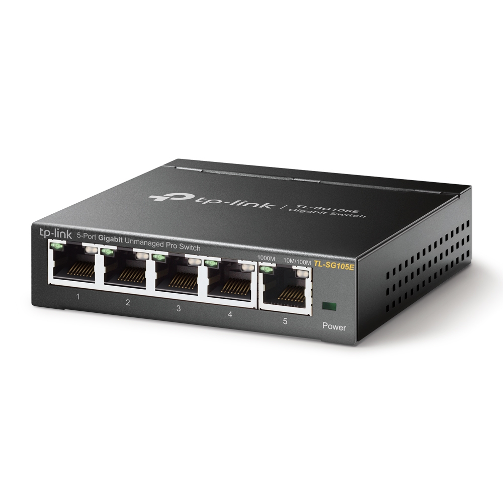 TP-Link TL-SG105E 5-Port Gigabit Desktop Easy Smart Switch, 5 10/100/1000Mbps RJ45 ports, MTU/Port/Tag-based VLAN, QoS, IGMP Snooping, Green technology, Metal Casing, Desktop/Wall mount