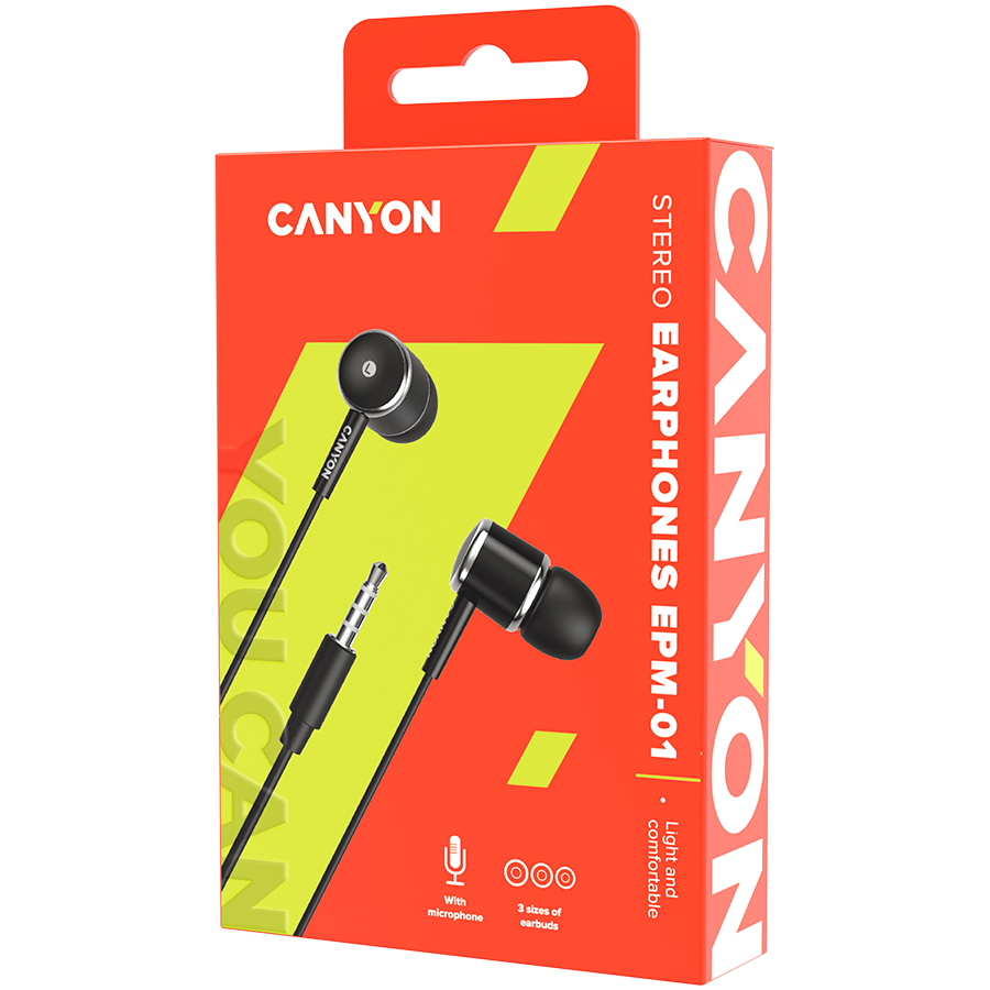 CANYON headphones EPM-01 Mic 1.2m Black - Image 4
