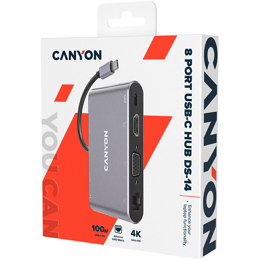 CANYON hub DS-14 8in1 4k USB-C Dark Grey - Image 3