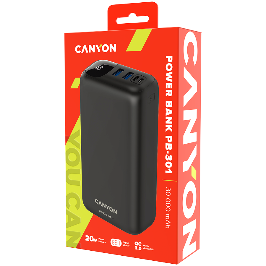 CANYON power bank PB-301 LED 30000 mAh PD 20W QC 3.0 Black - Image 5