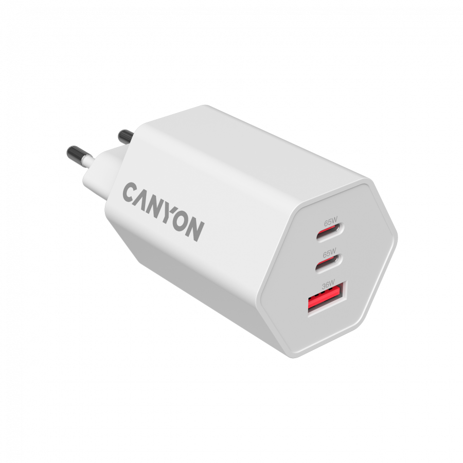 CANYON charger HEXAGON 65 GaN 65W 2xPD 1xQC EU White - Image 4