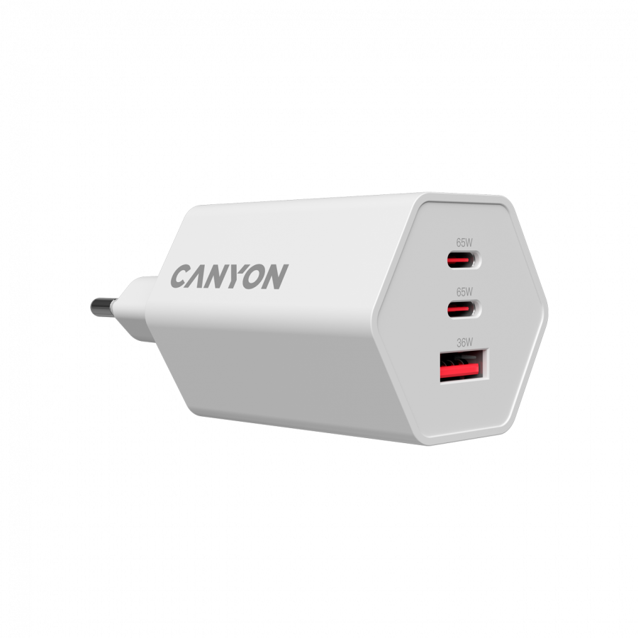 CANYON charger HEXAGON 65 GaN 65W 2xPD 1xQC EU White - Image 5