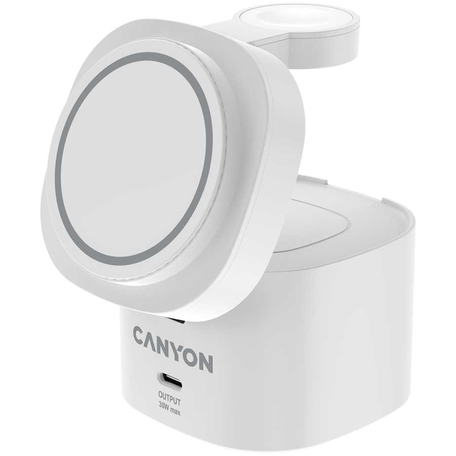 Canyon 4 in 1 Wireless Charging Stand, 30W max, Size: 70x70x70.3mm, weight: 414g, with 65W charger and 1M cable, white - Image 3