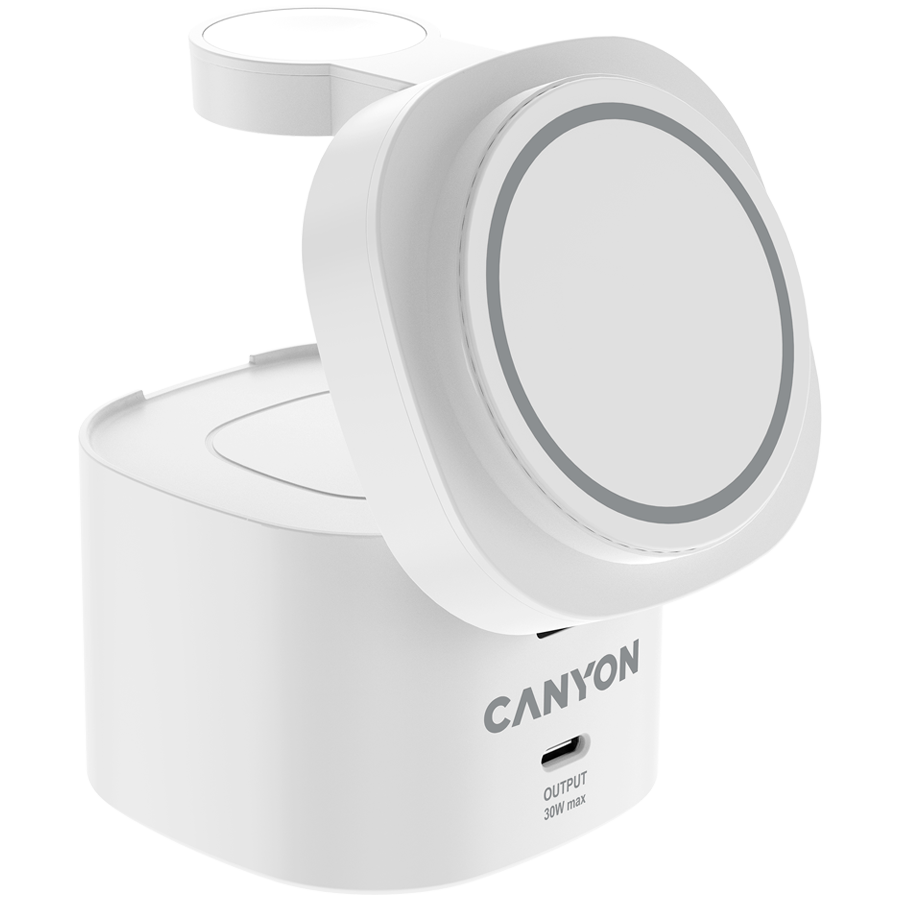 Canyon 4 in 1 Wireless Charging Stand, 30W max, Size: 70x70x70.3mm, weight: 414g, with 65W charger and 1M cable, white - Image 4