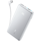 Anker Zolo Power Bank (10K, 22.5W, Built-In USB-C Cable) White, 1x USB-Cable, 1x USB-C Port, 1x USB-A Port