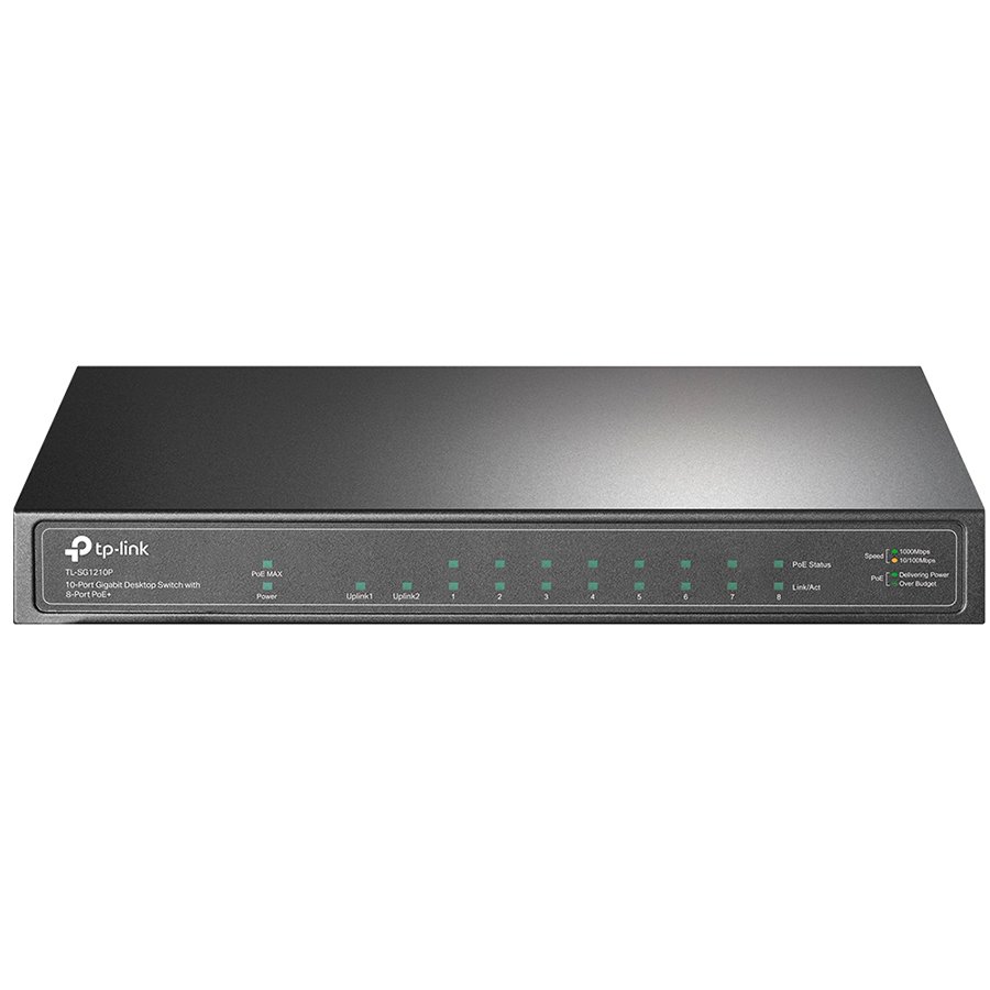 TP-Link SG1210P 10-Port Gigabit PoE+ Switch, 8 Gigabit PoE+ Ports, 1 Gigabit RJ45 Ports and 1 Gigabit SFP Slots, 802.3at/af, 63W PoE Power, Desktop Steel Case - Image 2