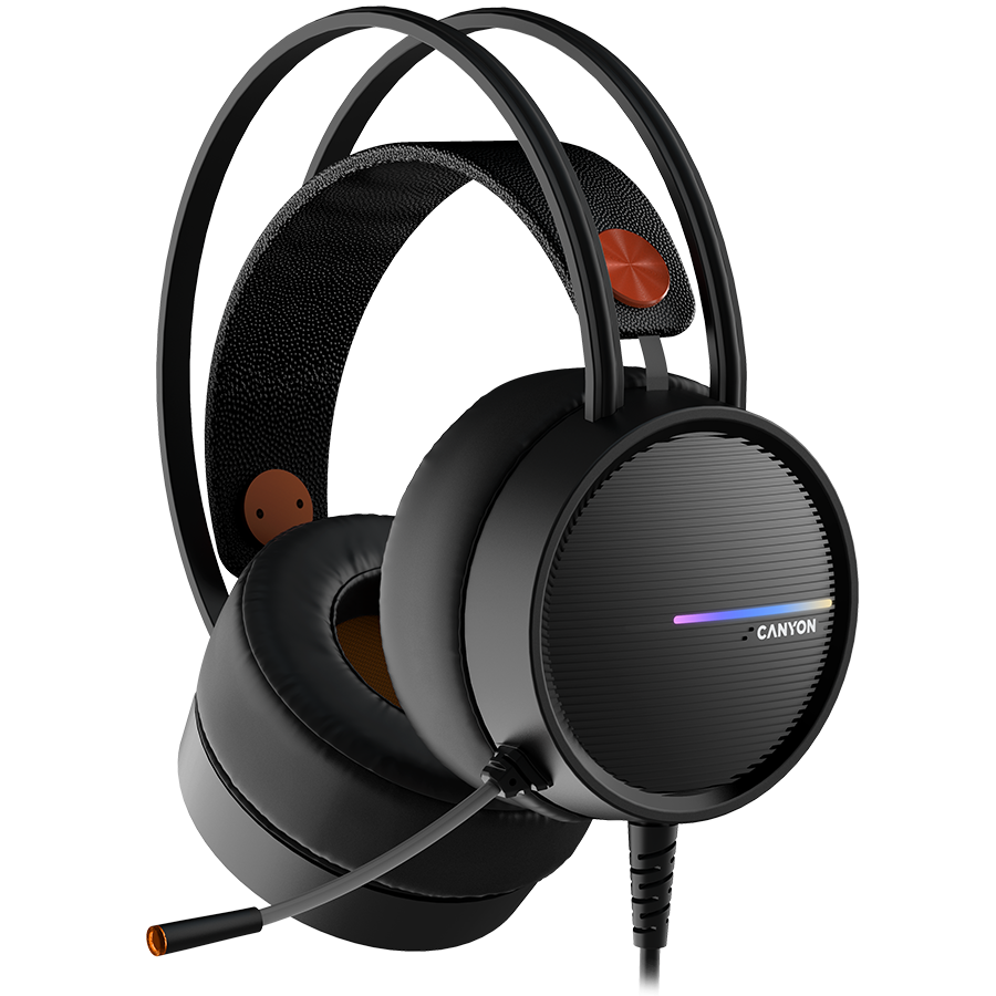 CANYON INTERCEPTOR GH-8A, Gaming headset 3.5mm jack plus USB connector for LED backlight, adjustable microphone and volume control, with 2in1 3.5mm adapter, cable 2M, Black and Orange, 0.36kg - Image 2