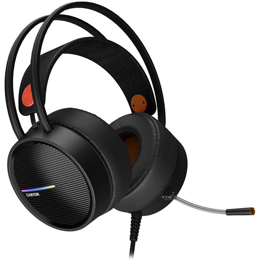 CANYON INTERCEPTOR GH-8A, Gaming headset 3.5mm jack plus USB connector for LED backlight, adjustable microphone and volume control, with 2in1 3.5mm adapter, cable 2M, Black and Orange, 0.36kg - Image 3