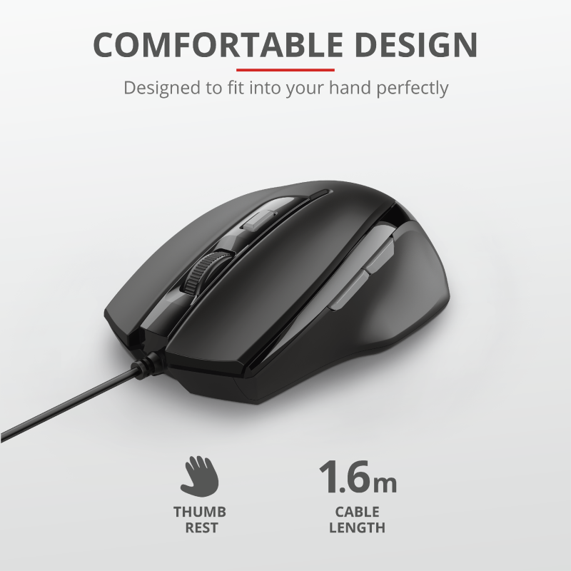 Trust Voca Comfortable miš žičani, easy-to-use, crni,800-2400 DPI, optički, 6 tipki, usb 2.0 - Image 3
