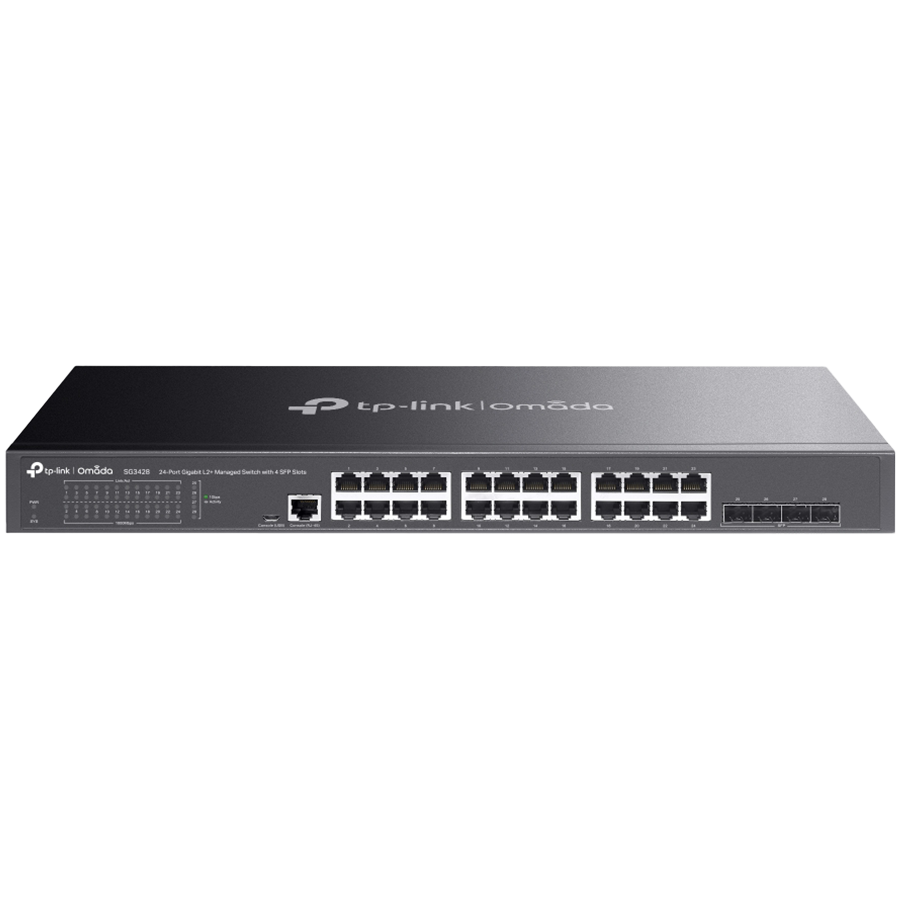 TP-Link SG3428 Omada 24-Port Gigabit L2+ Managed Switch with 4 SFP Slots, 24× Gigabit RJ45 ports and 4× Gigabit SFP slots, Omada APP, Static Routing, VLAN, ACL, QoS, IGMP Snooping, OAM, DDM, ERPS, Fanless, 1U, Zero-TouchProvisioning, ERPS - Image 2