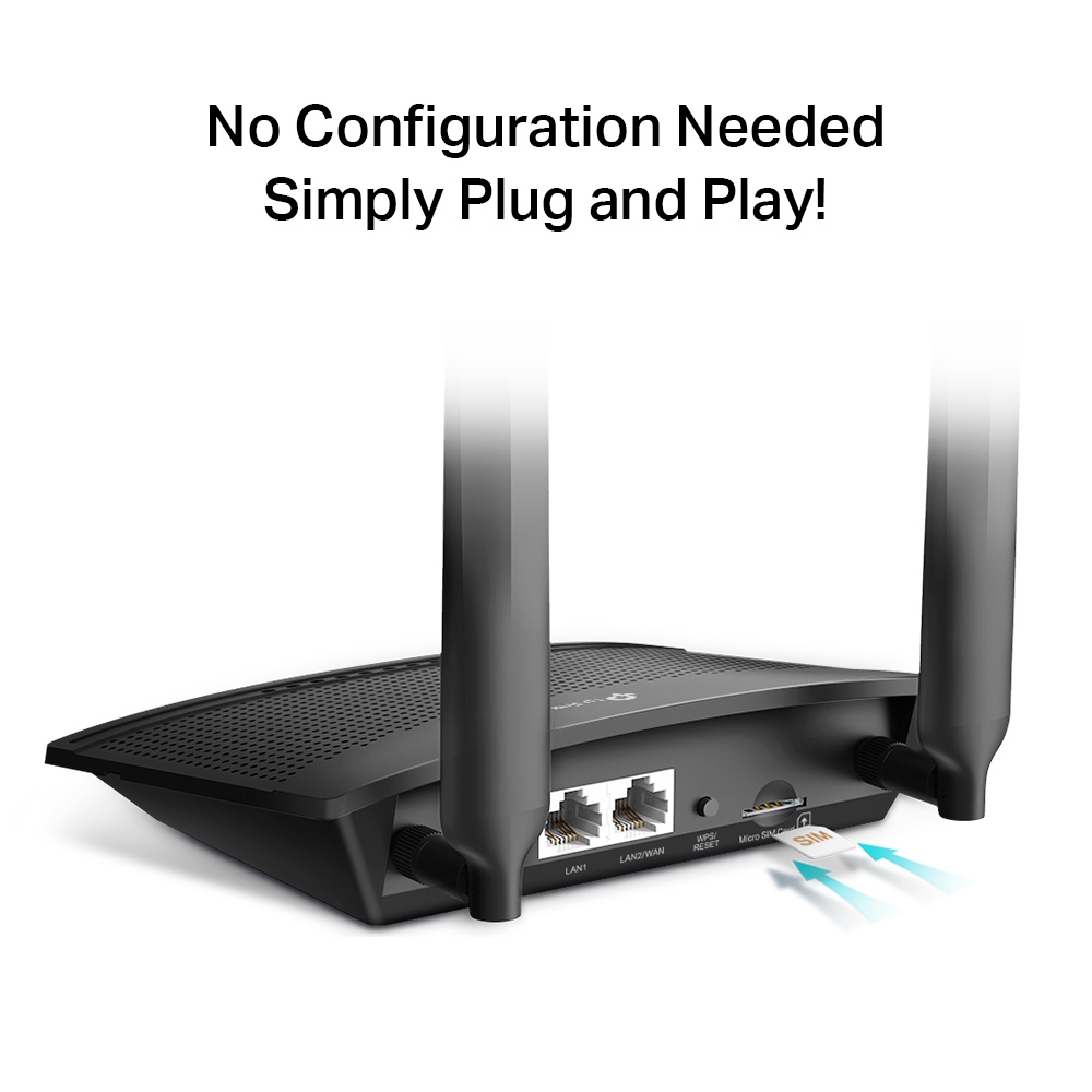 TP-Link TL-MR100 300Mbps Wireless N 4G LTE Router,build-in 4G LTE modem D:150Mbps,U:50Mbps,300 Mbps on 2.4 GHz, 1x10/100 LAN/WAN+ 1x10/100 LAN, 2xDetachable External 4G LTE Antennas, Wi-Fi router mode, Plug and Play, Up to 32 devices connected - Image 3