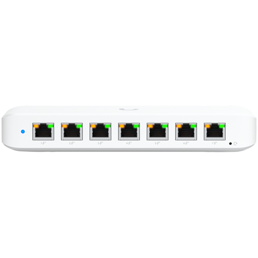 Ubiquiti USW-Ultra-210W-EU compact, Layer 2, 8-port GbE PoE switch with versatile mounting options, 7x GbE PoE+ output ports, GbE port with optional PoE++ input, 202W PoE availability with the included AC power adapter - Image 2