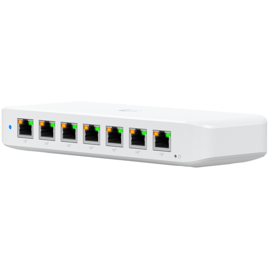 Ubiquiti USW-Ultra-210W-EU compact, Layer 2, 8-port GbE PoE switch with versatile mounting options, 7x GbE PoE+ output ports, GbE port with optional PoE++ input, 202W PoE availability with the included AC power adapter - Image 3